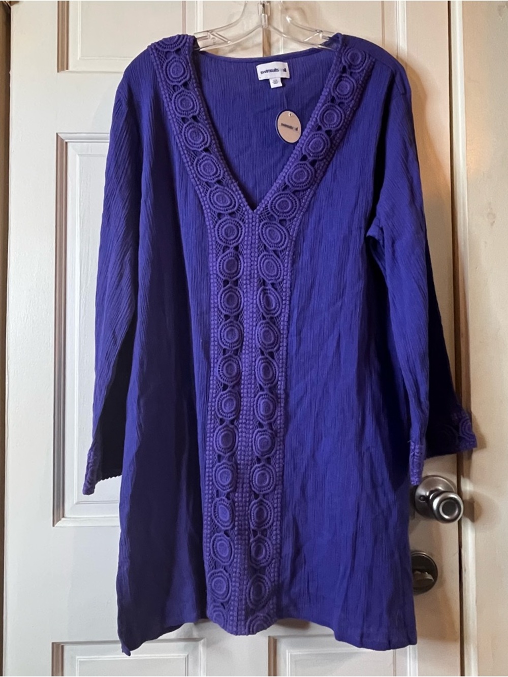 Swimsuits For All Royal Purple V-Neck Embroidered Tunic